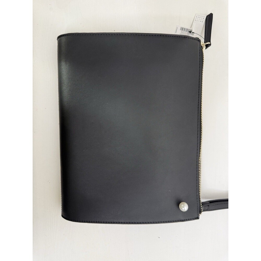 White House Black Market Black Faux Leather Zip Clutch Wristlet Pouch